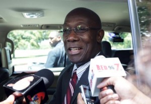 Keith Rowley, a 65-year old geologist and leader of the opposition People's National Movement (PNM), talks to the media in Port-of-Spain